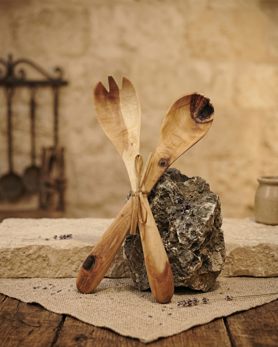 Cubiertos de Ensalada de Madera de Olivo – Set Artesanal de 2 Piezas