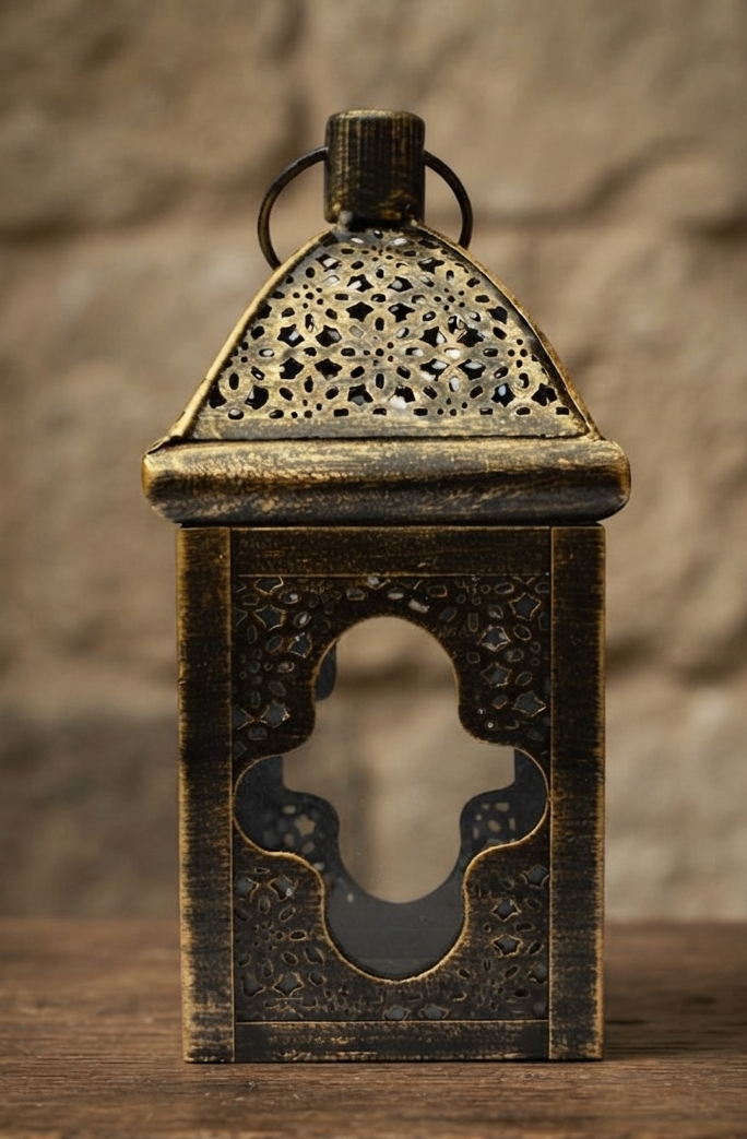 Farol Portavelas Tealight de Hierro Dorado Antiguo 21 cm