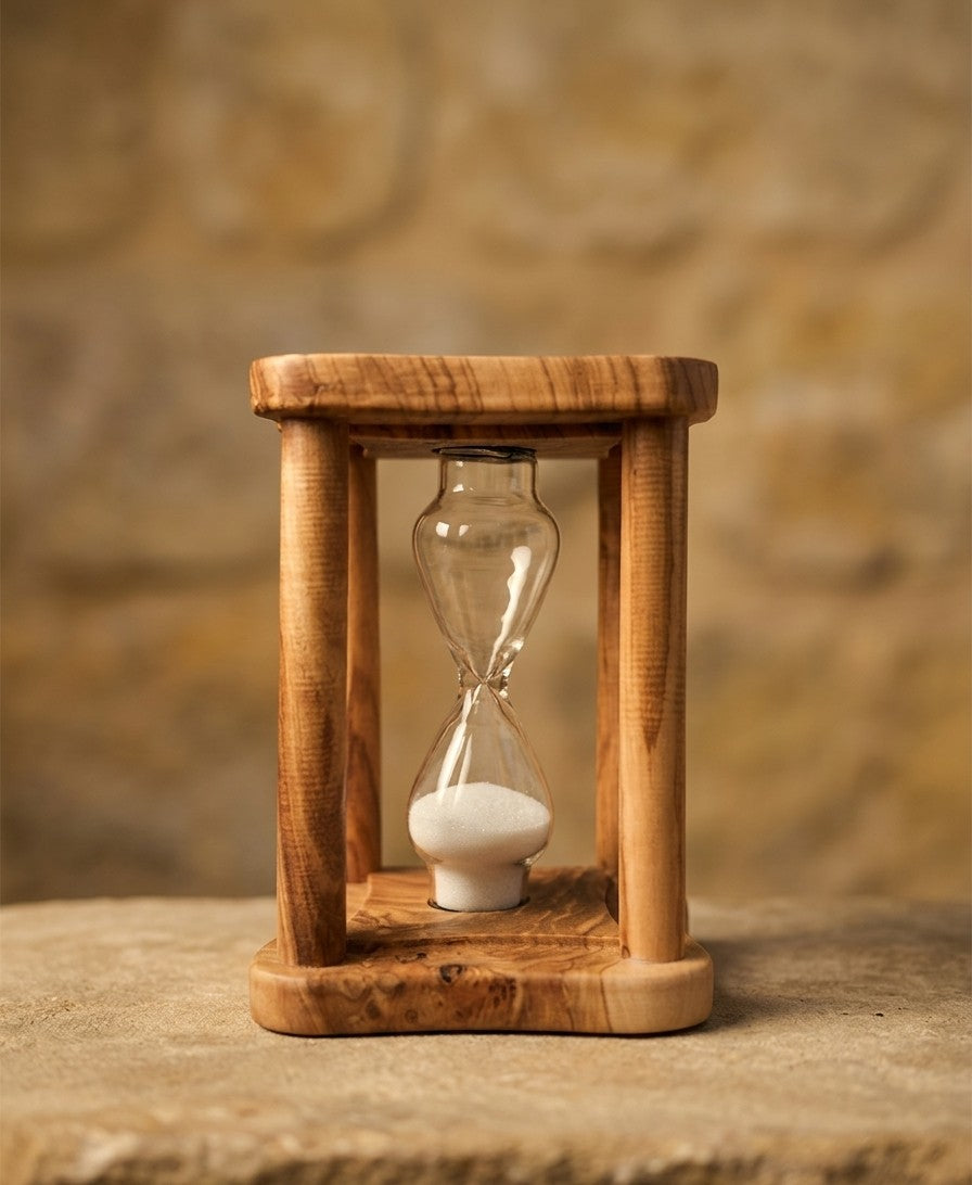 Reloj de Arena de Madera de Olivo – Hecho a Mano y Decorativo