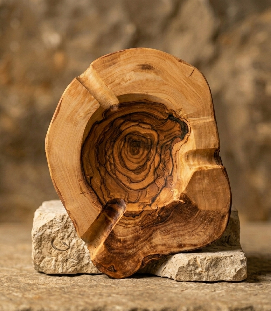 Cenicero de Madera de Olivo Natural – Hecho a Mano y Rústico
