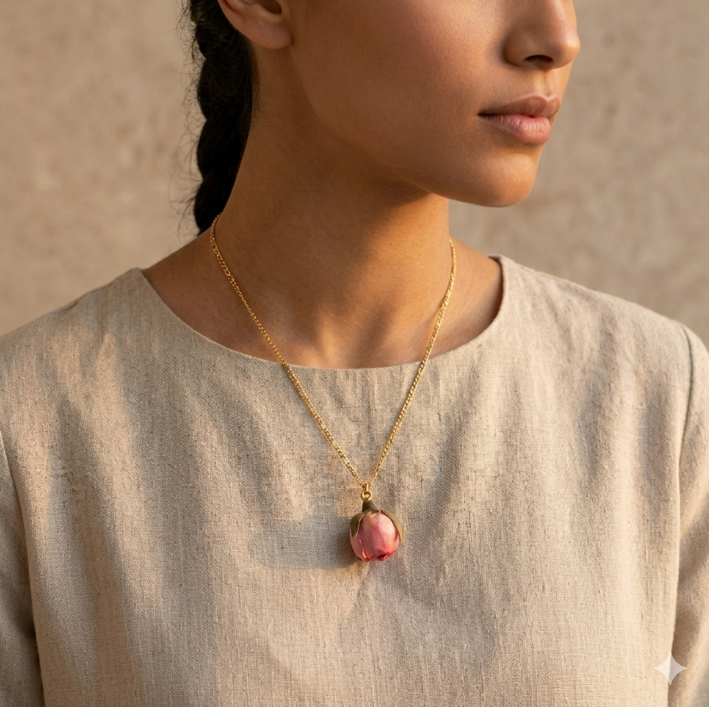 Collar Chapado en Oro 925 con Rosa Real | Joyería Natural