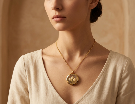 Collar con Medallón de Jazmín | Flores Naturales y Chapado en Oro