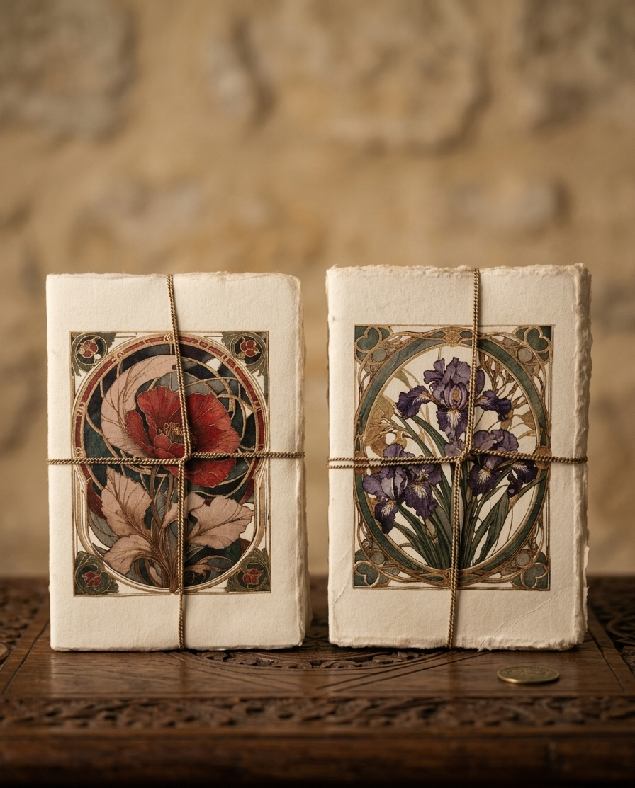 Cuaderno Artesanal de Papel Pergamino Art Nouveau – Hecho a Mano