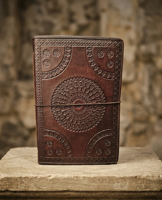 Cuaderno de Cuero con Diseño Floral – Papel Pergamino Artesanal