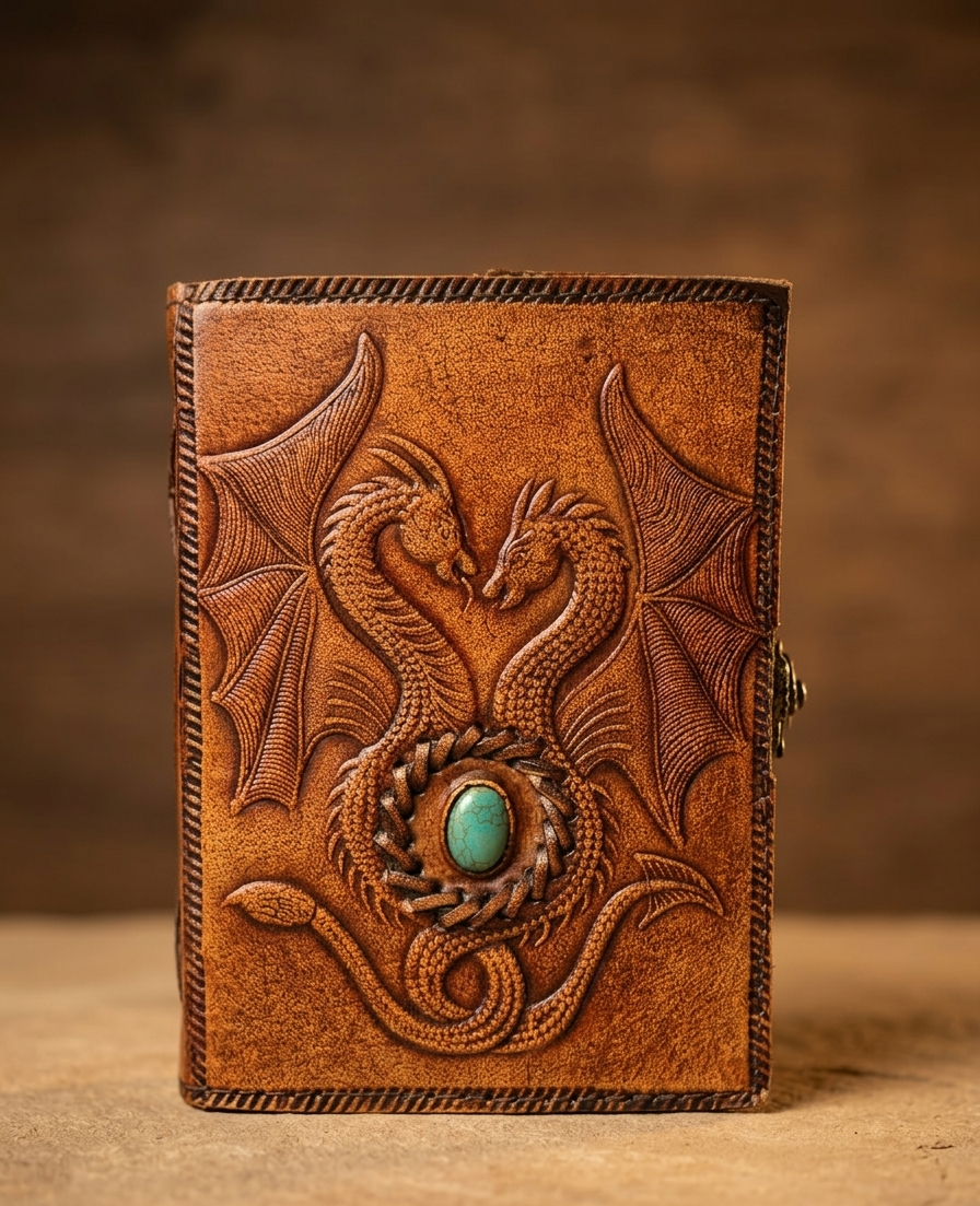 Cuaderno de Cuero con Dragones – Cierre Metálico y Estilo Fantasy