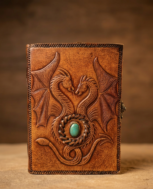 Cuaderno de Cuero con Dragones – Cierre Metálico y Estilo Fantasy