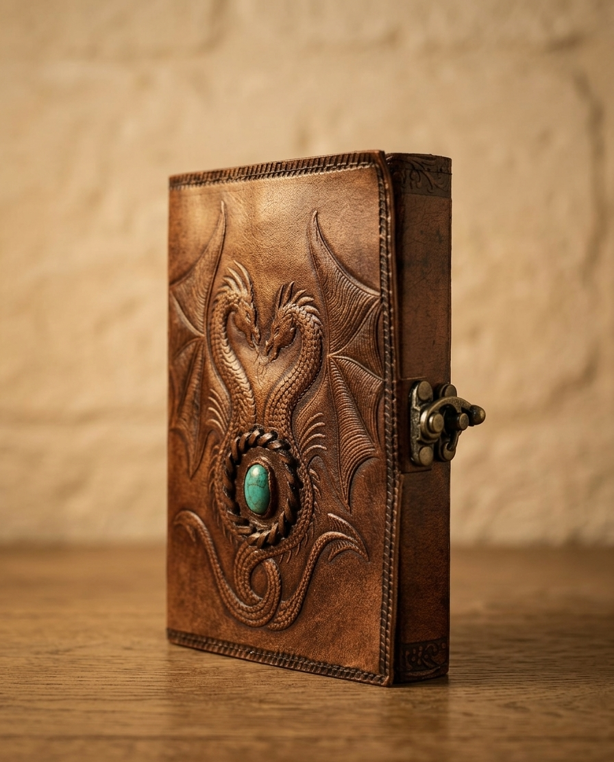 Cuaderno de Cuero con Dragones – Cierre Metálico y Estilo Fantasy