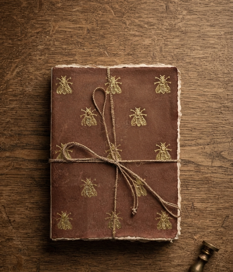 Cuaderno de Papel Pergamino con Abeja Dorada | Hecho a Mano