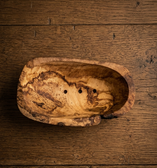 Jabonera de Madera de Olivo Natural – Hecha a Mano y con Drenaje