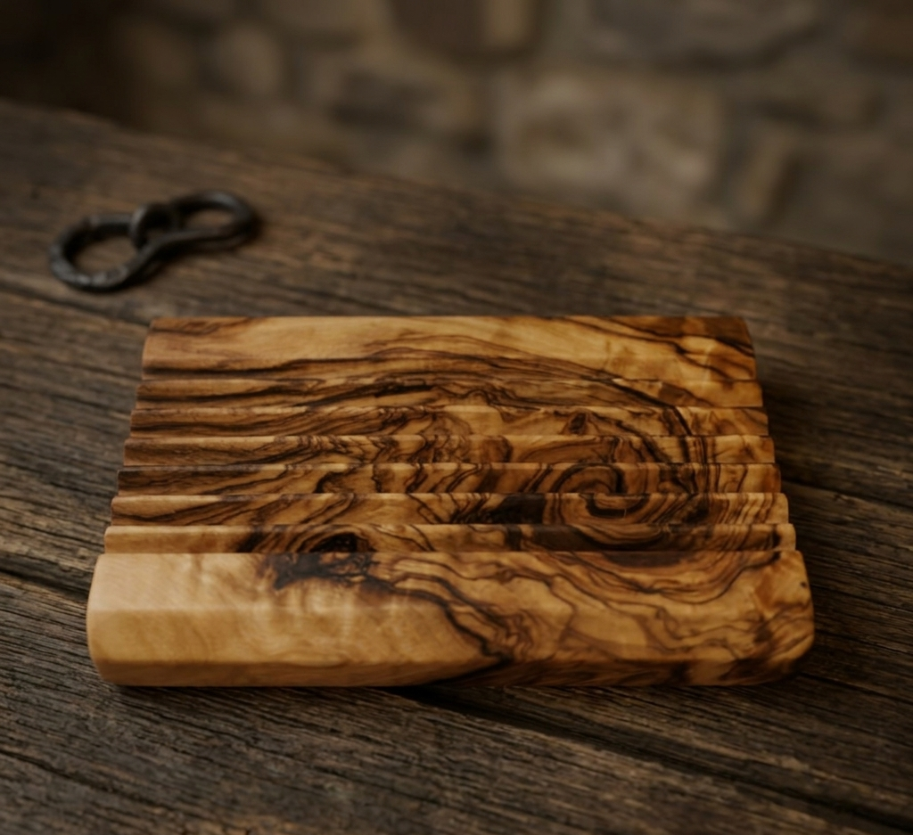 Jabonera de Madera de Olivo con Ranuras – Hecha a Mano y Natural