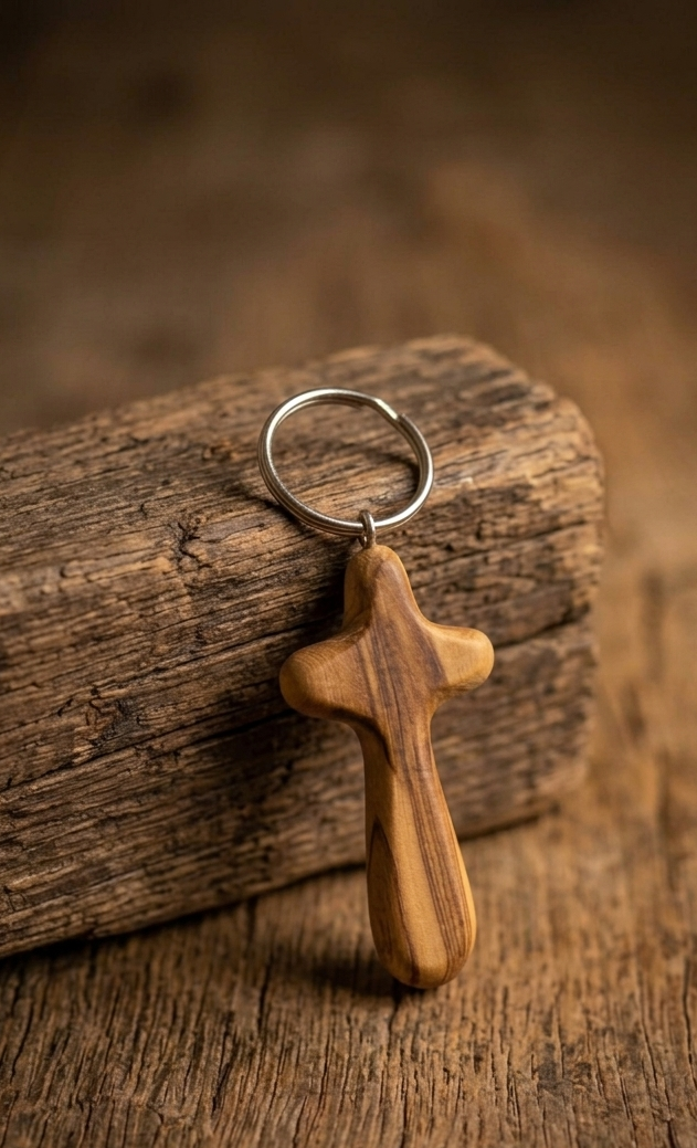 Llavero Cruz de Madera de Olivo | Hecho a Mano