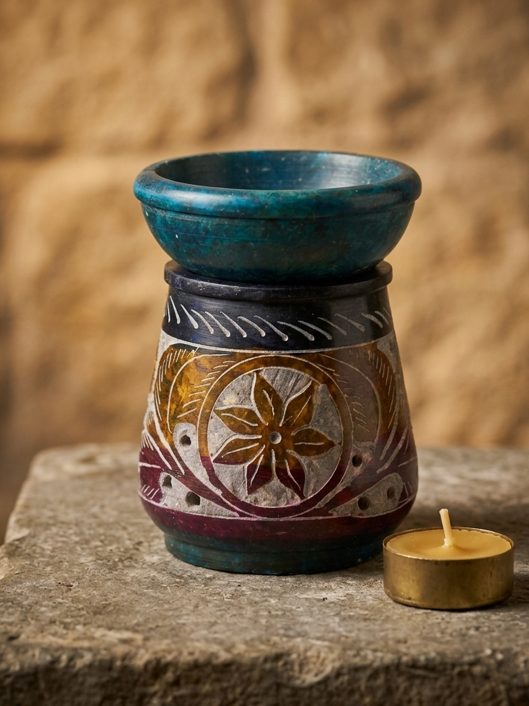 Quemador de Aceite de Esteatita 8 cm | Diseño Floral