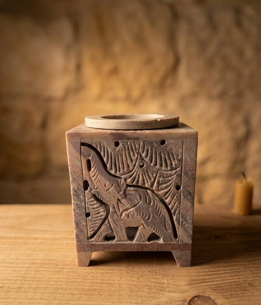 Quemador de Aceite de Esteatita Cuadrado | Diseño Elefantes