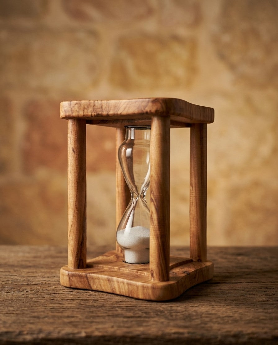 Reloj de Arena de Madera de Olivo – Hecho a Mano y Decorativo