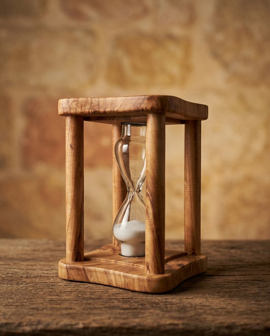 Reloj de Arena de Madera de Olivo – Hecho a Mano y Decorativo