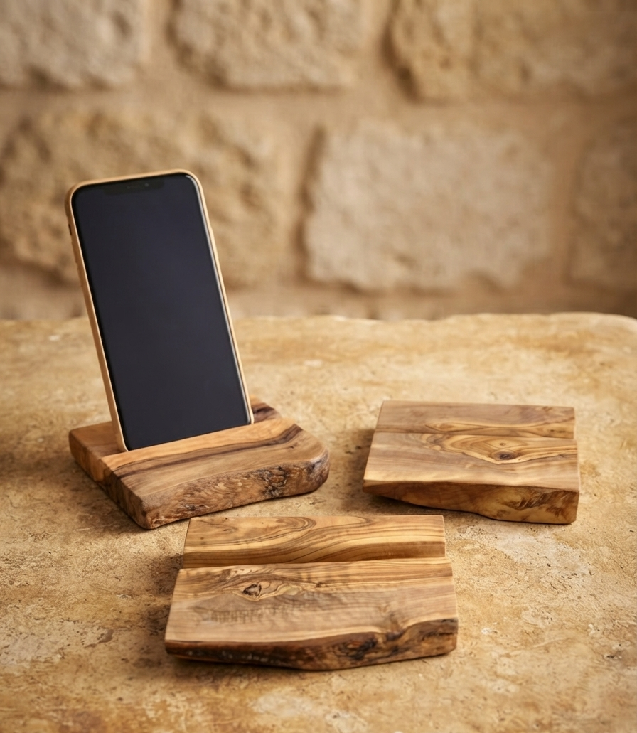 Soporte Rústico para Smartphone y Tablet de Madera de Olivo | Hecho a Mano