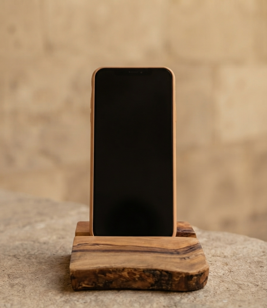 Soporte Rústico para Smartphone y Tablet de Madera de Olivo | Hecho a Mano