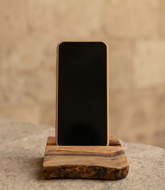 Soporte Rústico para Smartphone y Tablet de Madera de Olivo